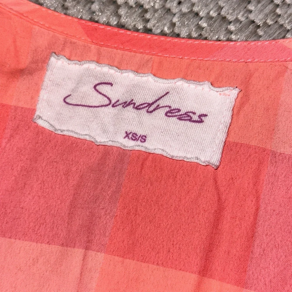 Sundress Revolve Alicia V Neck Puff Sleeve Big Gingham Neon Coral Romper XS/S